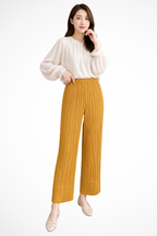 Isolde | Women Pleated Cropped Wide Leg Trousers with Elasticated Waist