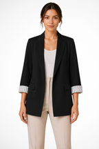 Women's Oversized Lapel Blazer with Striped Cuff Detail