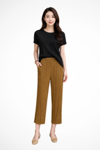 Isolde | Women Pleated Cropped Wide Leg Trousers with Elasticated Waist