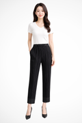 Isolde | Women Pleated Cropped Wide Leg Trousers with Elasticated Waist
