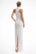 Women's Halter Neck Gold Ring Detail Fitted Maxi Dress