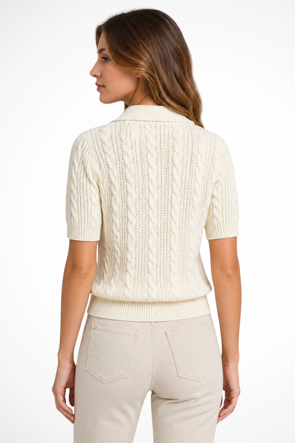 Women's Short Sleeve Collared Button Front Cable Knit Summer Cardigan