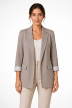 Women's Oversized Lapel Blazer with Striped Cuff Detail