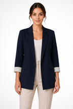 Women's Oversized Lapel Blazer with Striped Cuff Detail
