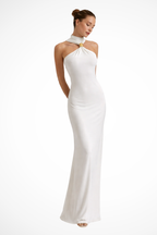 Women's Halter Neck Gold Ring Detail Fitted Maxi Dress