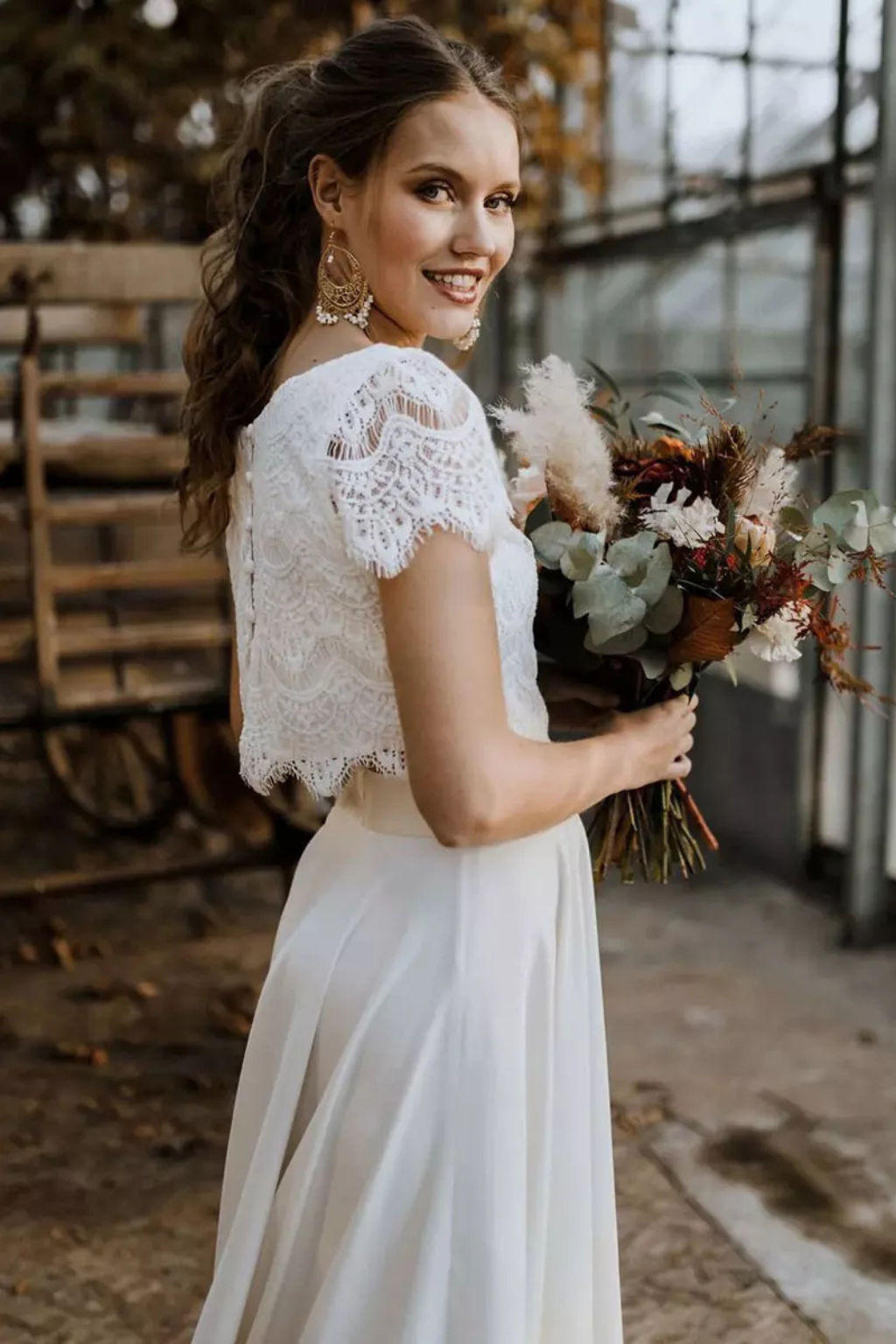 Women's Lace Top Maxi Skirt Wedding Guest Bridal Set
