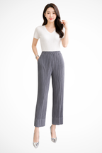 Isolde | Women Pleated Cropped Wide Leg Trousers with Elasticated Waist