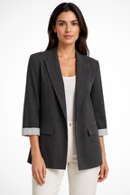 Women's Oversized Lapel Blazer with Striped Cuff Detail