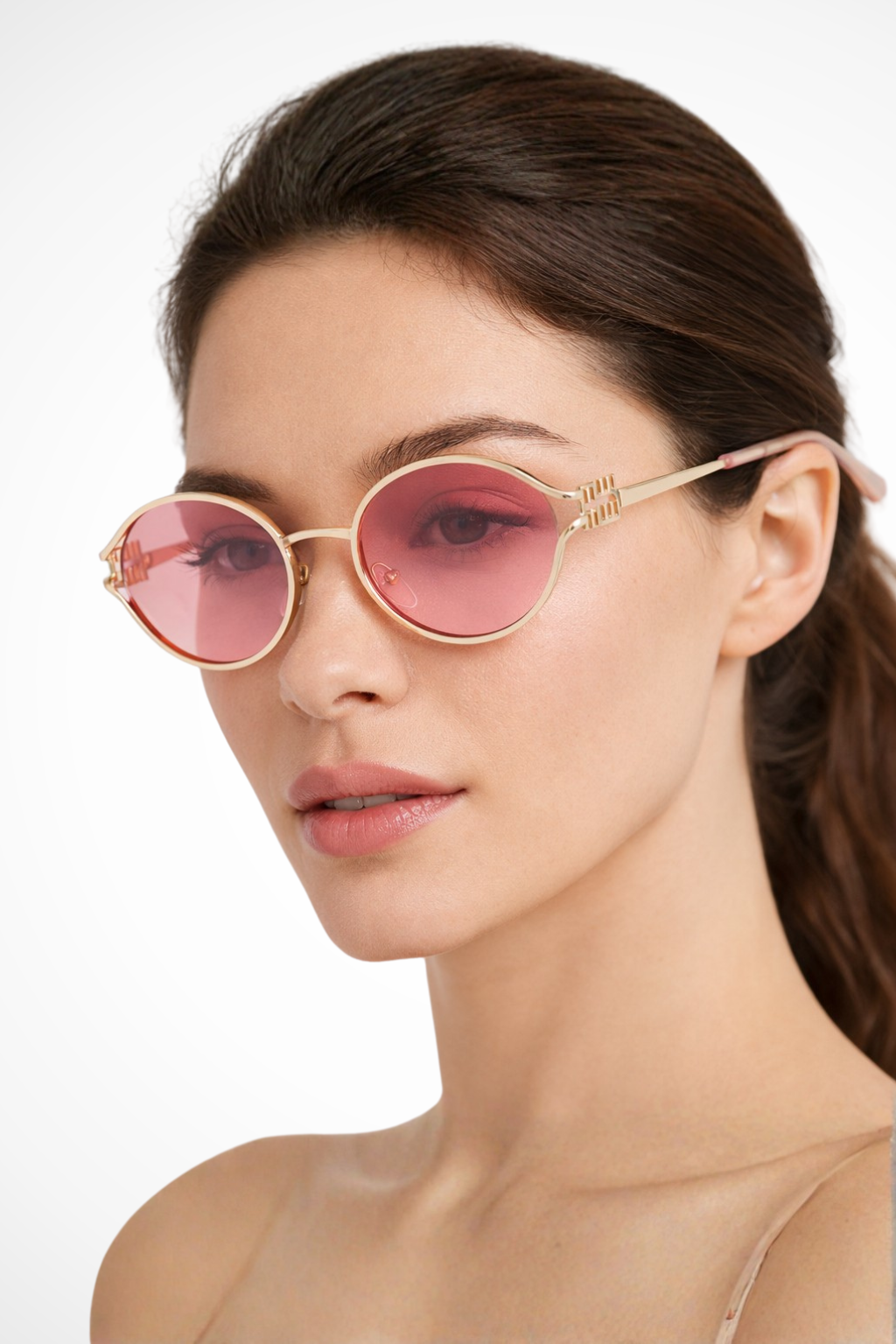 Women's Small Oval Gold Metal Frame Sunglasses