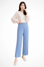 Isolde | Women Pleated Cropped Wide Leg Trousers with Elasticated Waist