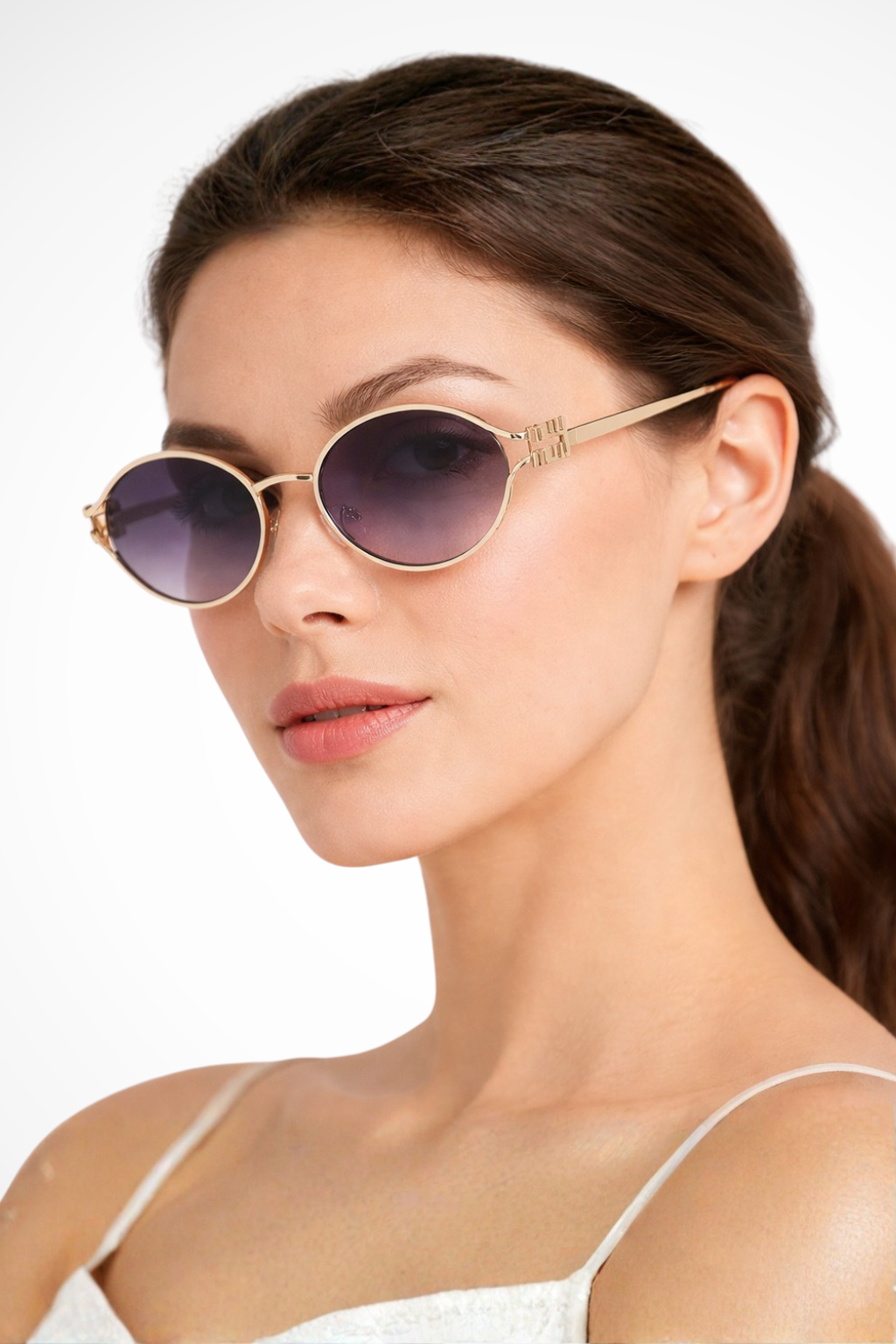 Women's Small Oval Gold Metal Frame Sunglasses
