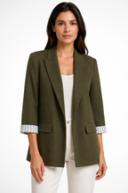 Women's Oversized Lapel Blazer with Striped Cuff Detail