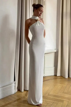 Women's Halter Neck Gold Ring Detail Fitted Maxi Dress