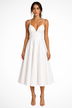 Women's Sweetheart Neck Strappy A Line Wedding Guest Midi Dress