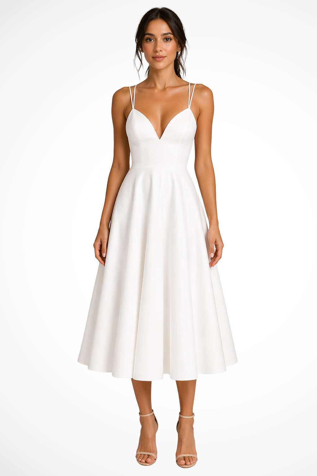 Women's Sweetheart Neck Strappy A Line Wedding Guest Midi Dress