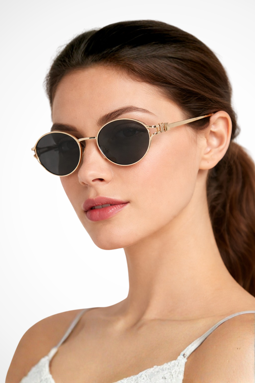 Women's Small Oval Gold Metal Frame Sunglasses