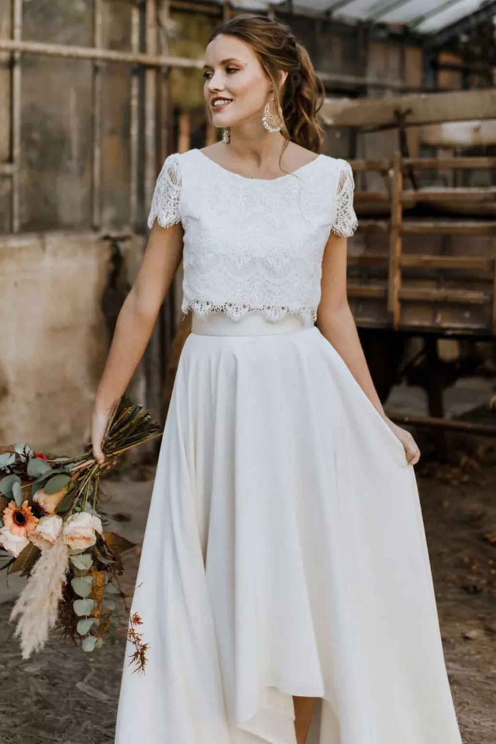 Women's Lace Top Maxi Skirt Wedding Guest Bridal Set