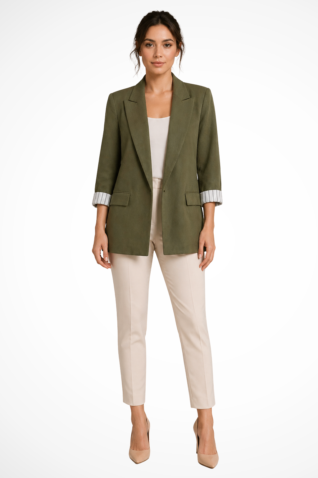 Women's Oversized Lapel Blazer with Striped Cuff Detail