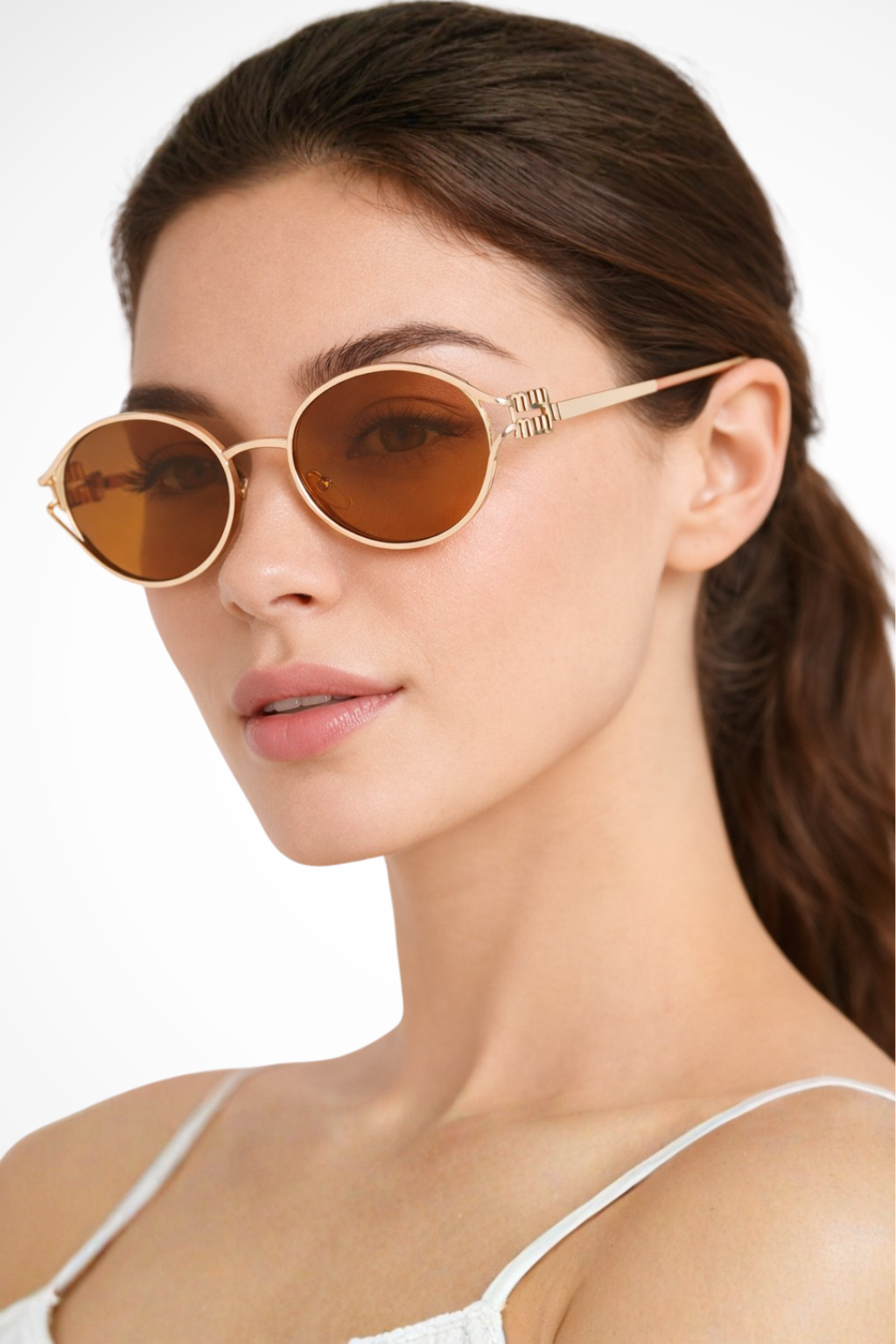 Women's Small Oval Gold Metal Frame Sunglasses