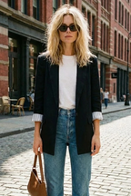 Women's Oversized Lapel Blazer with Striped Cuff Detail