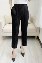 Isolde | Women Pleated Cropped Wide Leg Trousers with Elasticated Waist