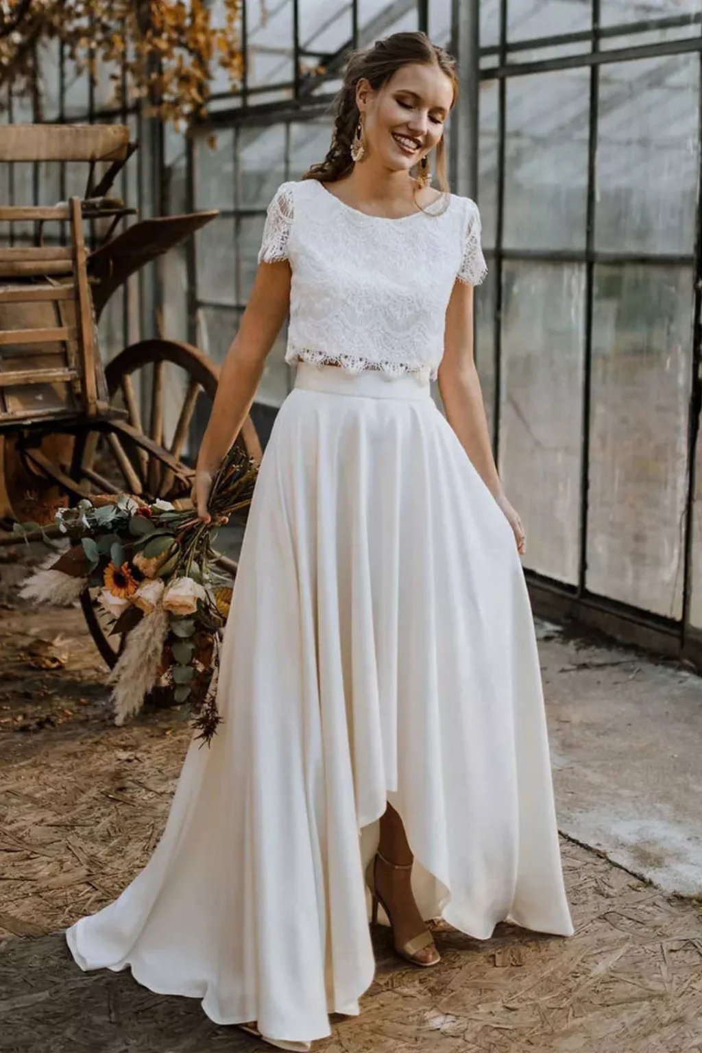 Women's Lace Top Maxi Skirt Wedding Guest Bridal Set