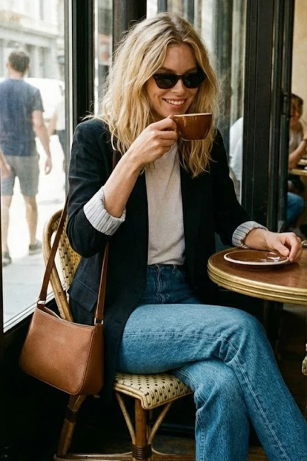 Women's Oversized Lapel Blazer with Striped Cuff Detail