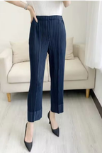 Isolde | Women Pleated Cropped Wide Leg Trousers with Elasticated Waist