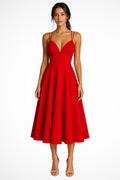 Women's Sweetheart Neck Strappy A Line Wedding Guest Midi Dress