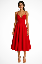 Women's Sweetheart Neck Strappy A Line Wedding Guest Midi Dress