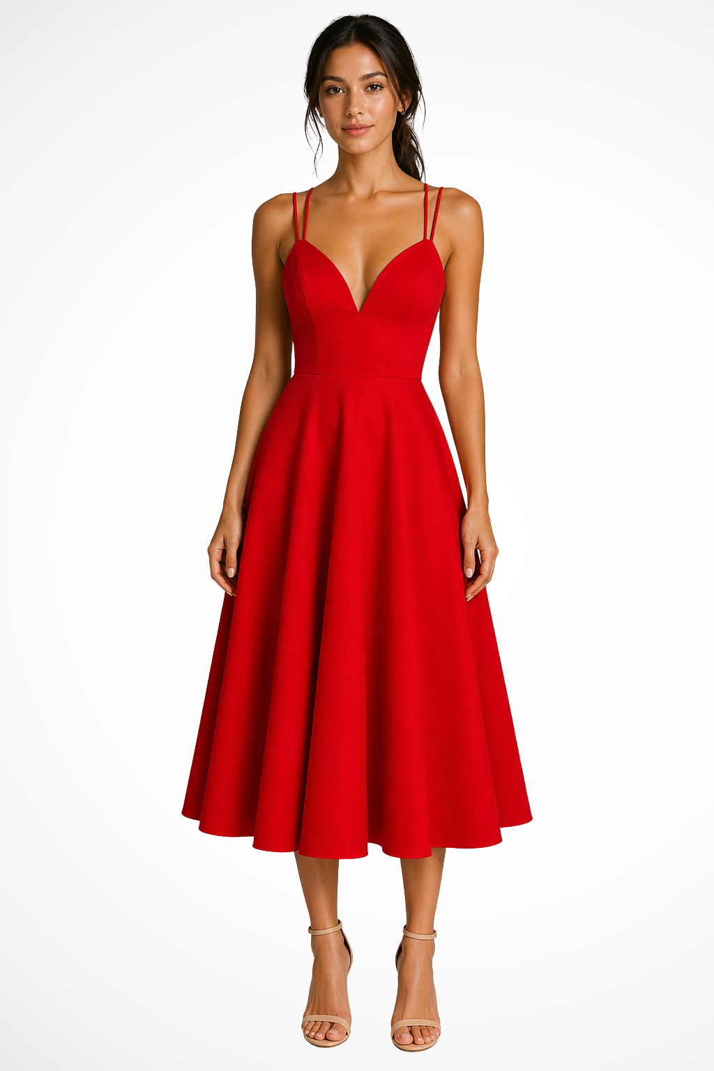Women's Sweetheart Neck Strappy A Line Wedding Guest Midi Dress
