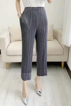 Isolde | Women Pleated Cropped Wide Leg Trousers with Elasticated Waist