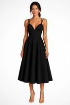 Women's Sweetheart Neck Strappy A Line Wedding Guest Midi Dress