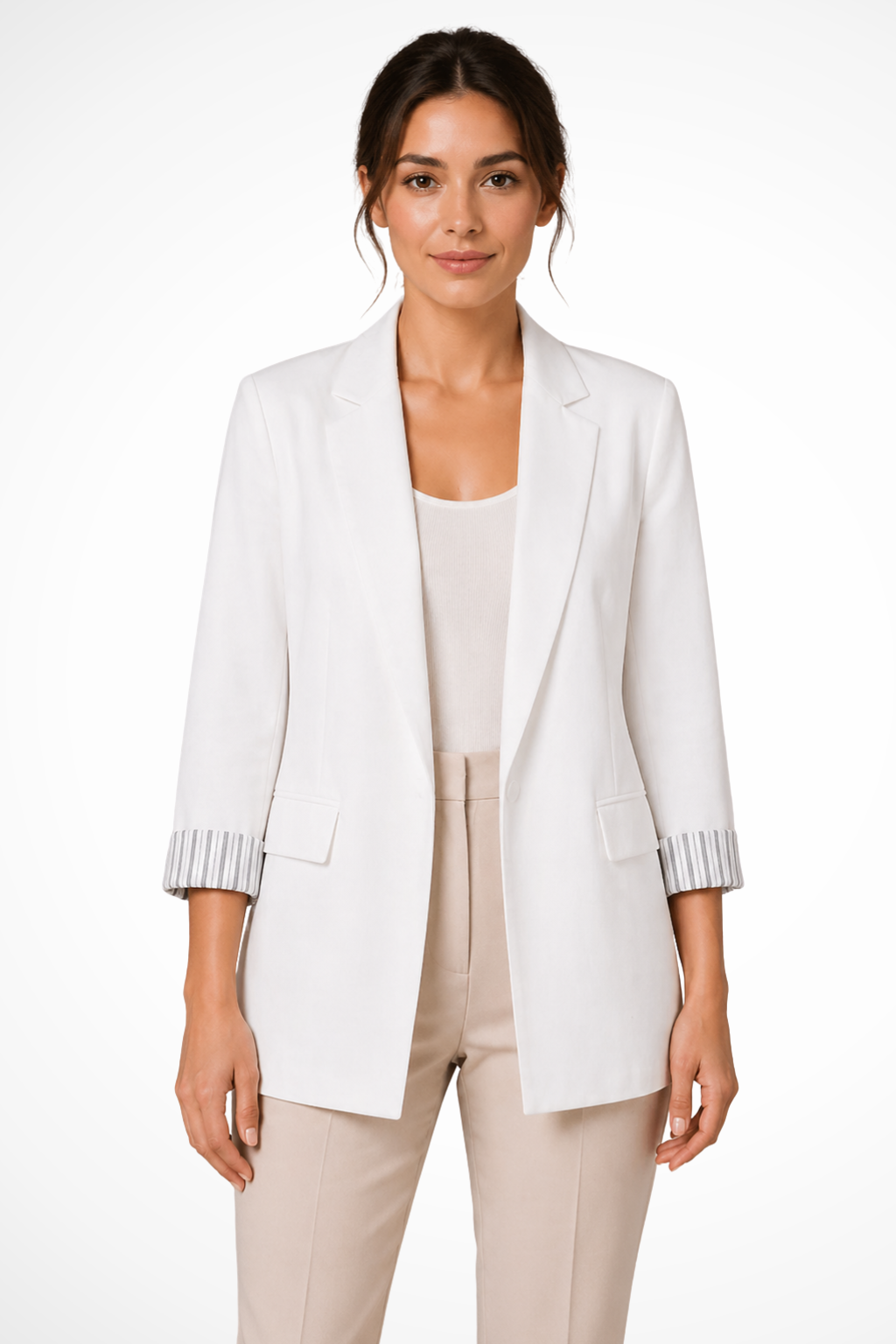 Women's Oversized Lapel Blazer with Striped Cuff Detail