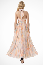 Women's Floral Chiffon Halter Neck Wedding Guest Maxi Dress
