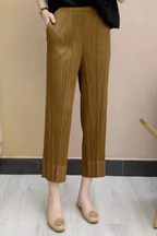 Isolde | Women Pleated Cropped Wide Leg Trousers with Elasticated Waist