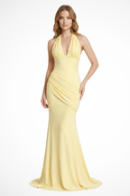 Women's Halter Neck Ruched Wedding Guest Maxi Dress