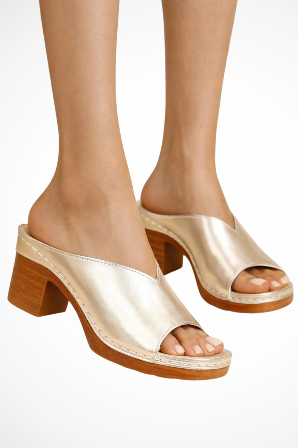 Women's Open Toe Slip On Block Heel Mule