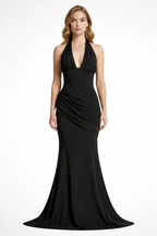Women's Halter Neck Ruched Wedding Guest Maxi Dress