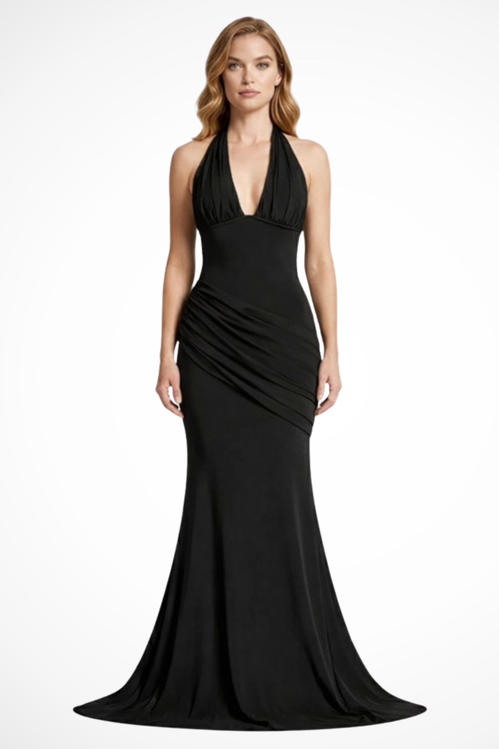Women's Halter Neck Ruched Wedding Guest Maxi Dress