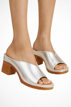Women's Open Toe Slip On Block Heel Mule