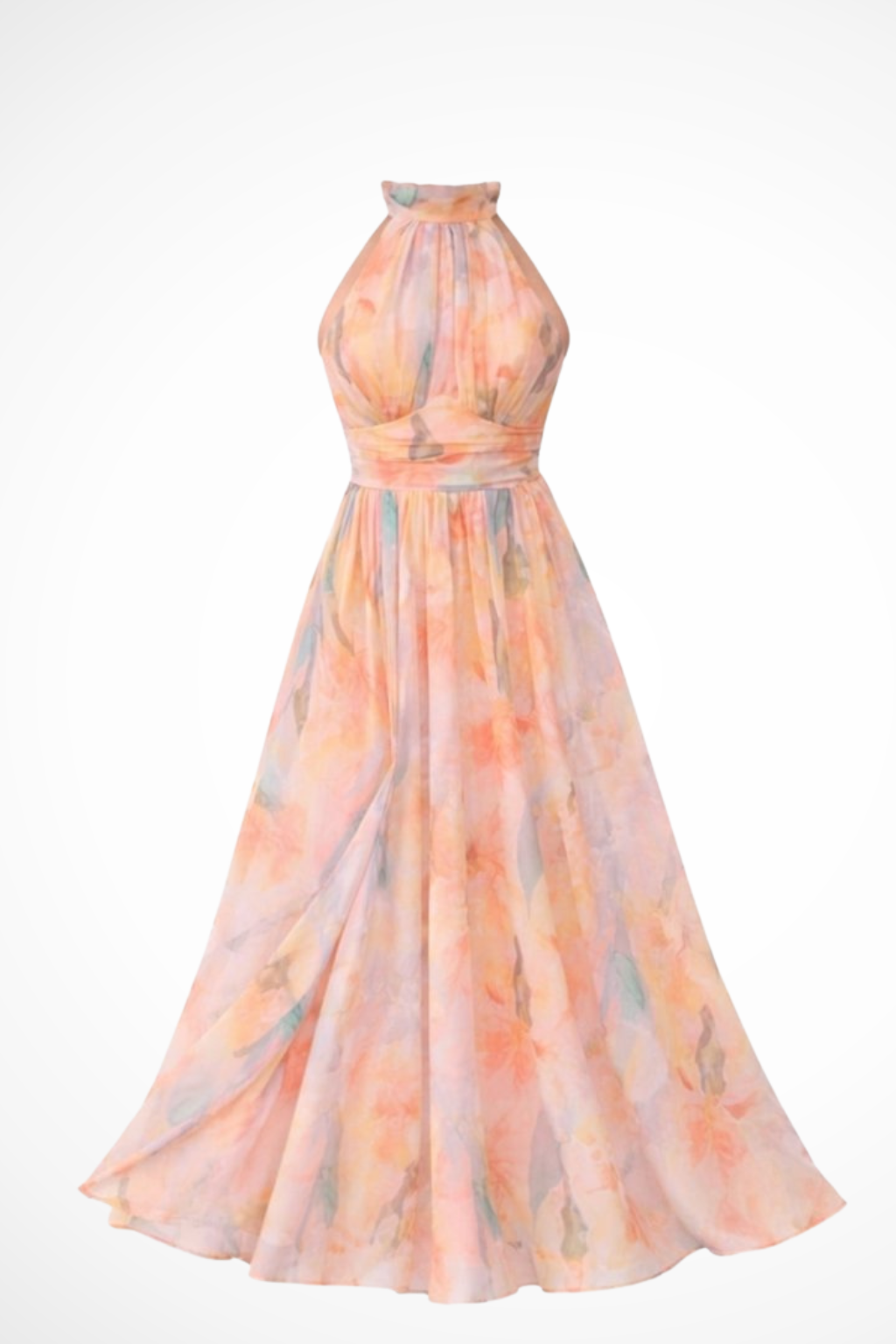 Women's Floral Chiffon Halter Neck Wedding Guest Maxi Dress