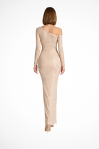 Women's Blue Sequin One Shoulder Long Sleeve Wedding Guest Maxi Dress