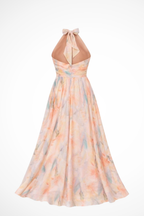 Women's Floral Chiffon Halter Neck Wedding Guest Maxi Dress