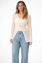 Women Crochet Cover Up Bell Sleeve Cardigan