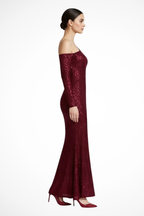 Women's Blue Sequin One Shoulder Long Sleeve Wedding Guest Maxi Dress