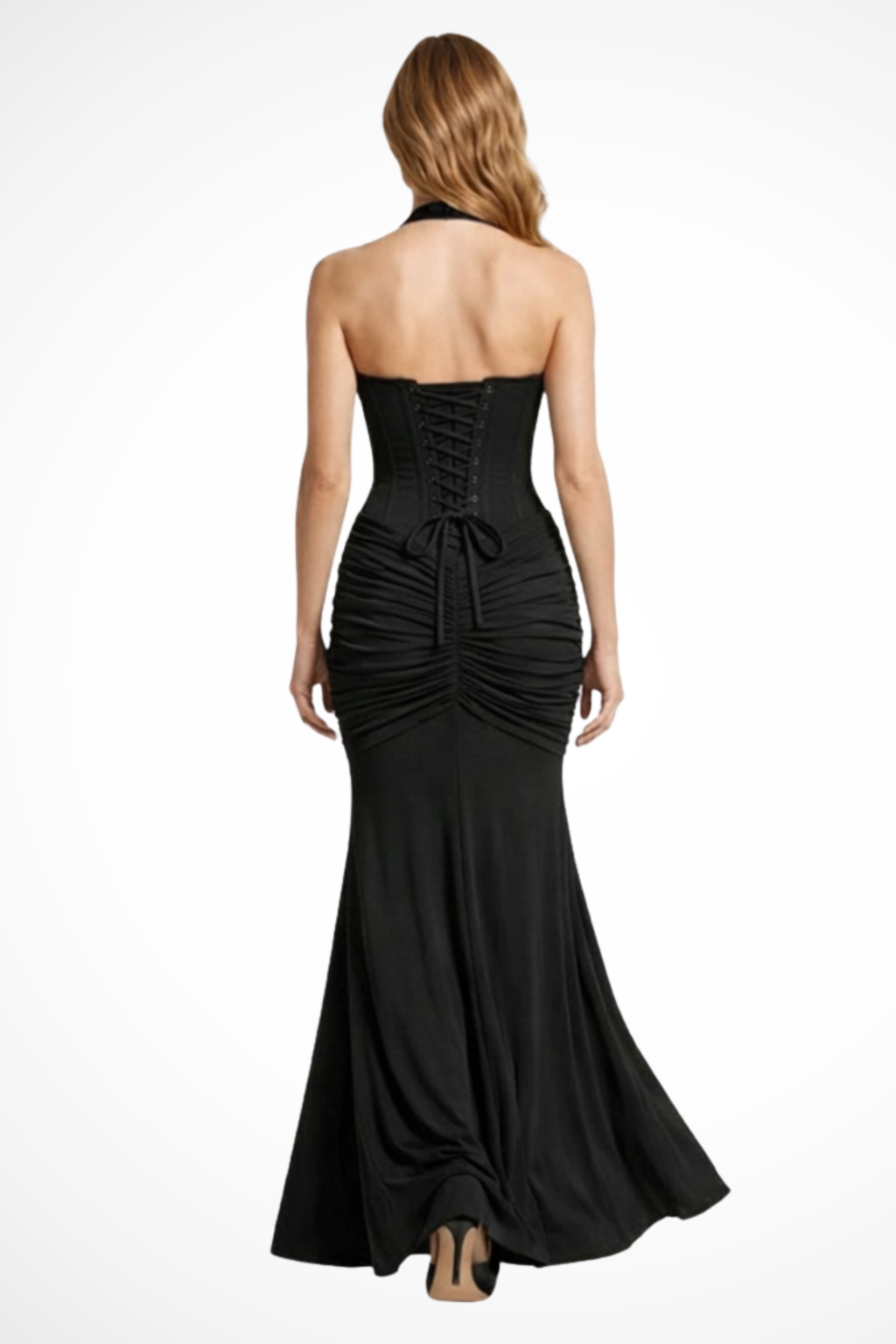 Women's Halter Neck Ruched Wedding Guest Maxi Dress