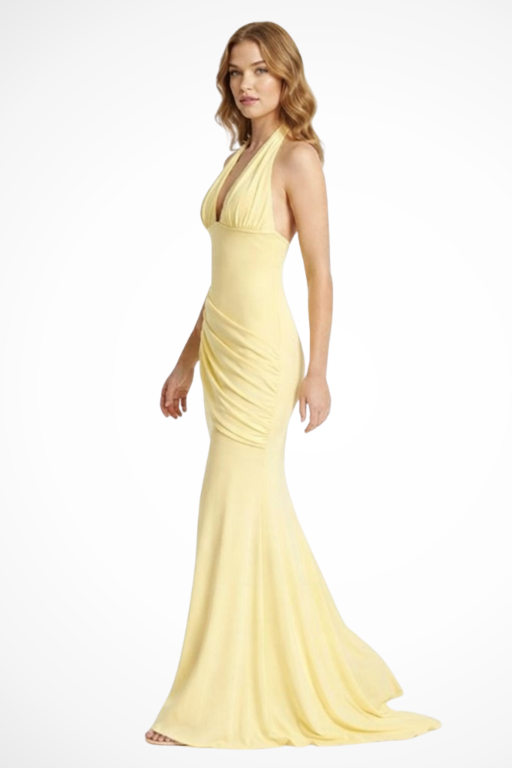 Women's Halter Neck Ruched Wedding Guest Maxi Dress
