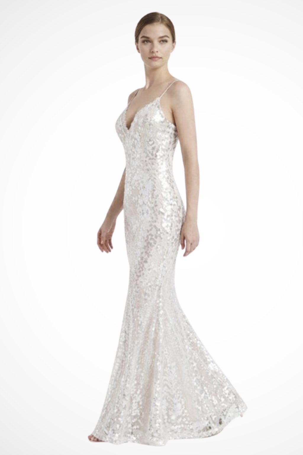 Women's Sequin V Neck Strappy Fitted Wedding Guest Maxi Dress