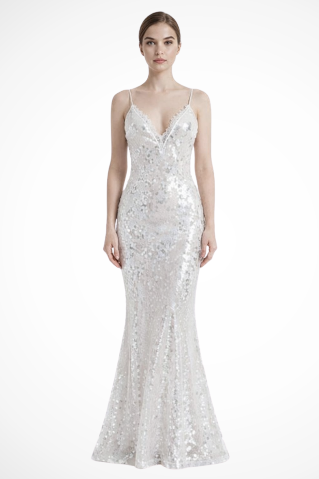 Women's Sequin V Neck Strappy Fitted Wedding Guest Maxi Dress